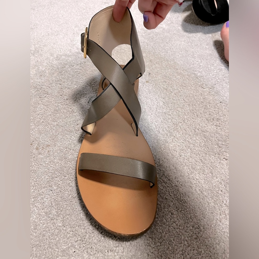 Chloe khaki leather strap sandals